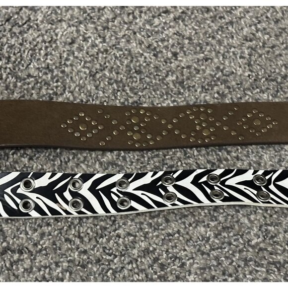 Womens Belts Set of 2 Suede Leather Studded and Animal Zebra Print - Picture 3 of 10